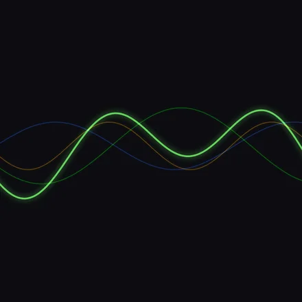 The waveform for courage: a bright green composite wave riding over fainter blue, orange and green component waves.