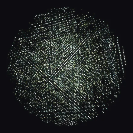 The courage field as a dense spherical cloud of green points, seen as a volume.